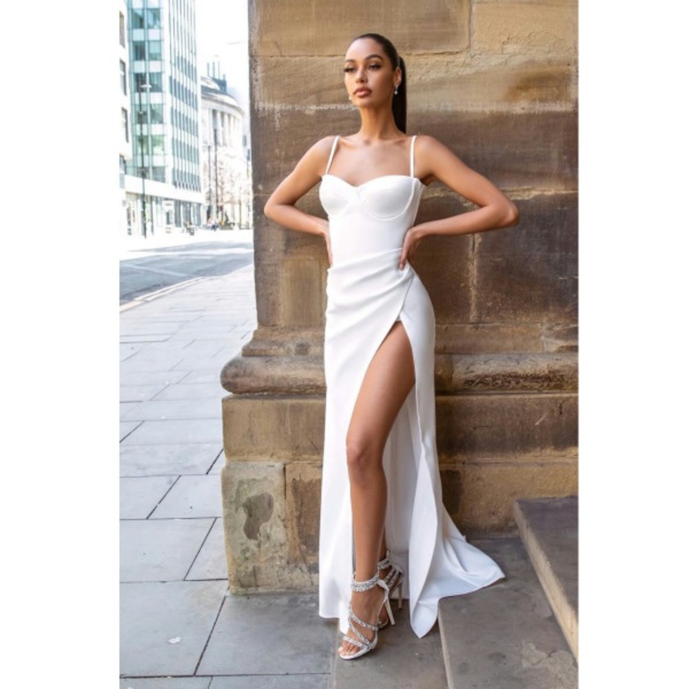 Nadine Merabi Jessica White Maxi Dress Size S Small Side Slit Sleeveless Gown